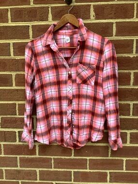 GAP Pink Plaid Collared Button Down Shirt Long Sleeve Flannel L